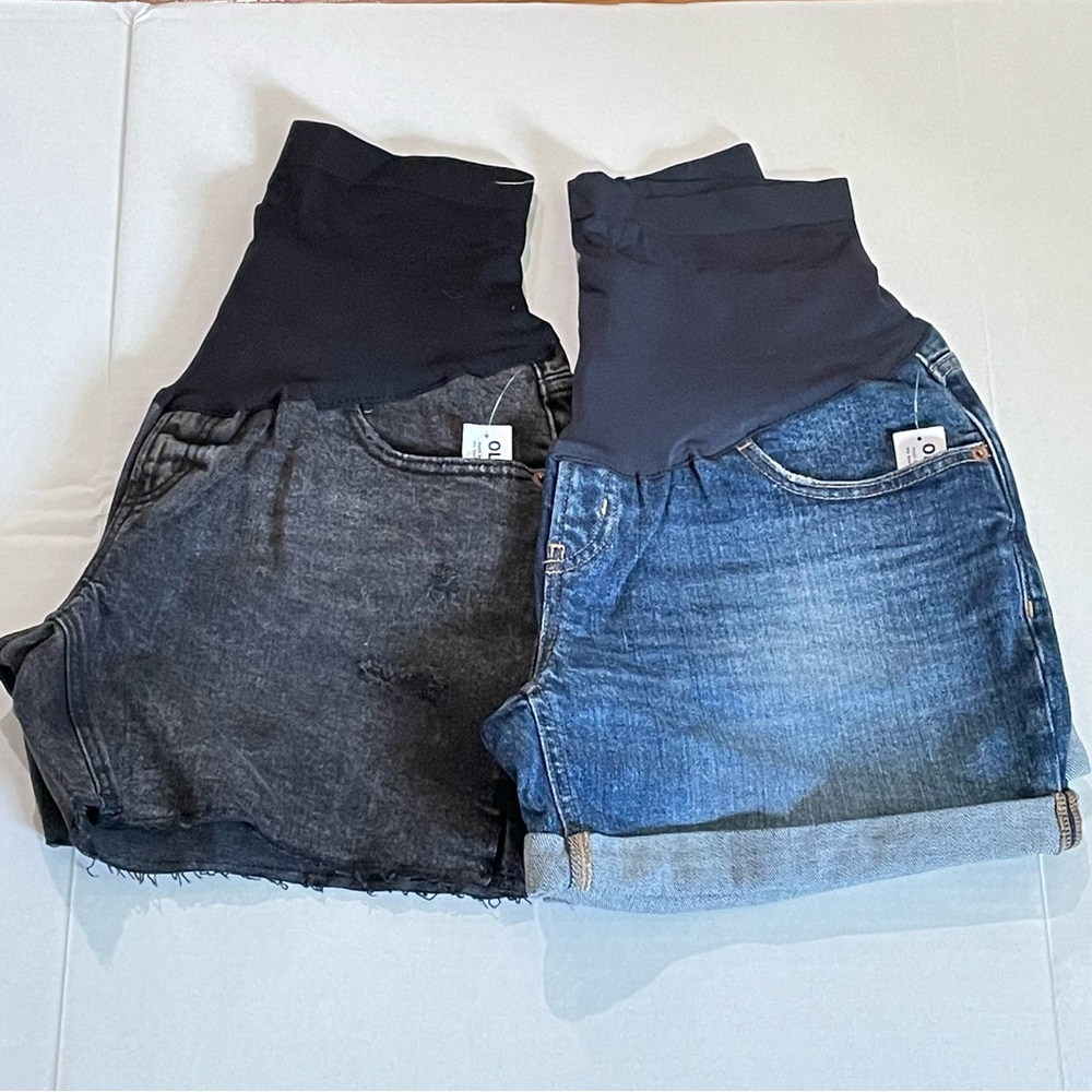 Lot of 2 Old Navy Maternity Full Panel Jean Shorts Size 10 NWT Blue and Black -